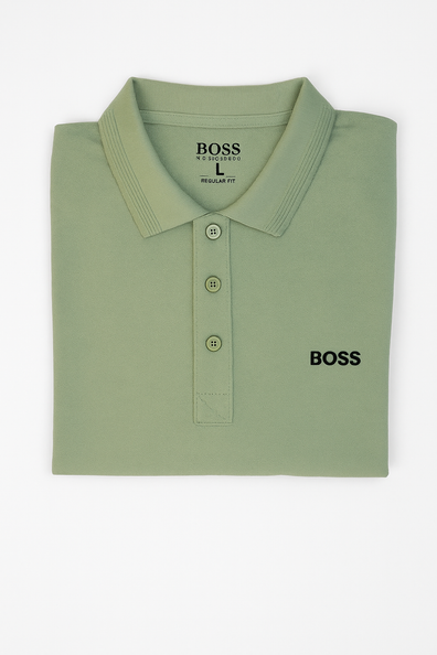 Mens Green Boss Logo Polo